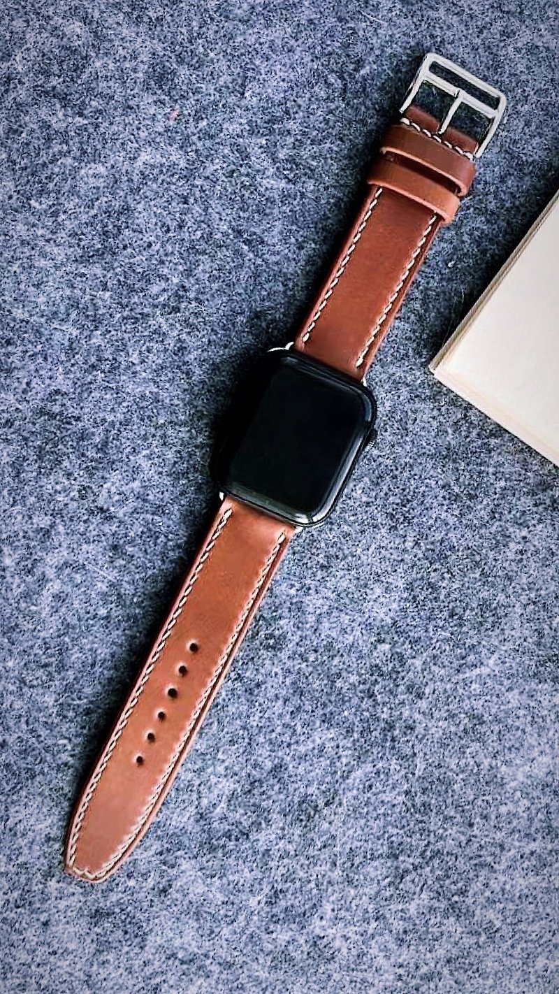 [Liang Xu Leather Art] Genuine leather strap/cowhide/cordovan leather/original design/Apple Watch - Watchbands - Genuine Leather Brown
