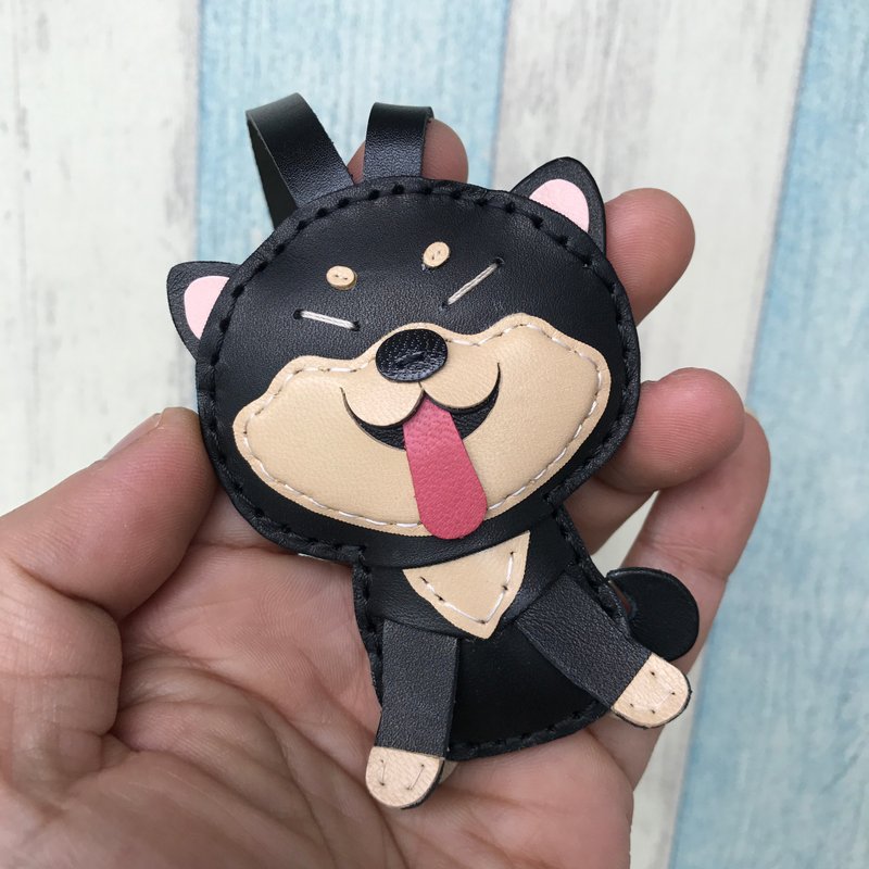 療癒小物 黑/米色 可愛 柴犬 純手工縫製 皮革 吊飾 小尺寸 - 吊飾 - 真皮 黑色