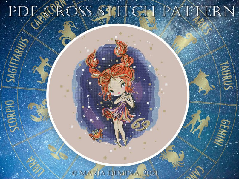Zodiac - Cancer PDF cross stitch pattern - 手工藝教學/工具書 - 其他材質 