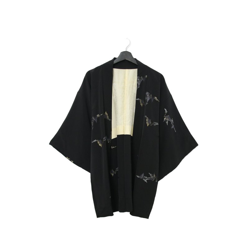 Back to Green-日本帶回羽織 金蔥刺繡 葉 kb-53/vintage kimono - 女大衣/外套 - 絲．絹 