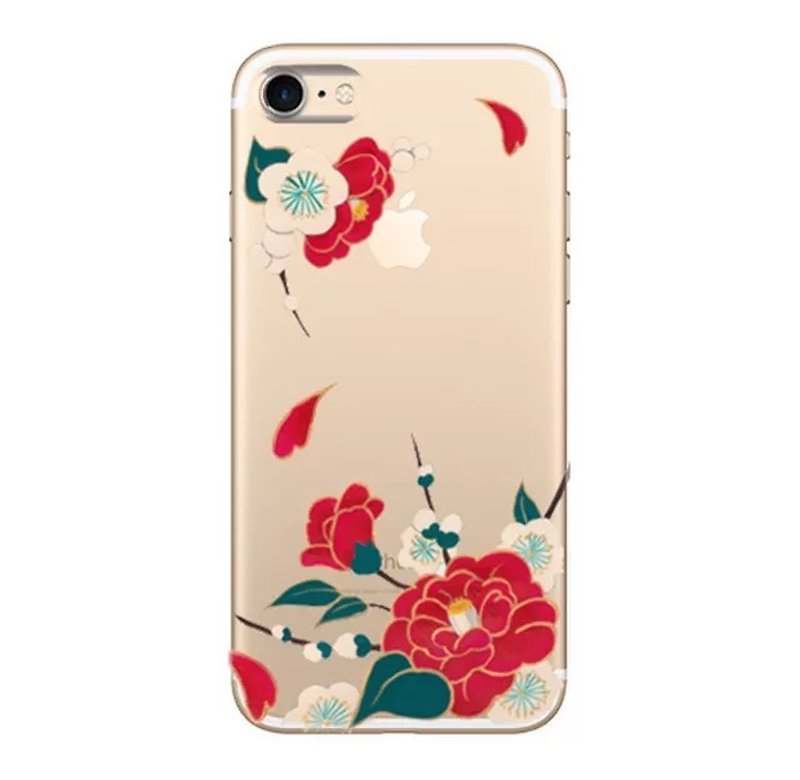 Sumaho Case Camellia and plum background transparent version iPhone 8 / iPhone 8 Plus Japanese Pattern Japanese Accessories Hand Drawn Kimono Smartphone - Phone Cases - Plastic Transparent