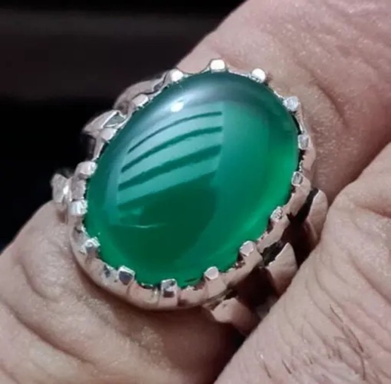 green Agate natural Green agate green agate slice aqeeq ring carnelian ring lord - แหวนทั่วไป - เครื่องเพชรพลอย สีเขียว