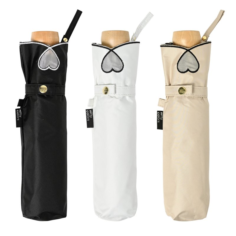 Heart-shaped embroidered anti-UV sun umbrella (black/white/ Khaki) - Umbrellas & Rain Gear - Waterproof Material 