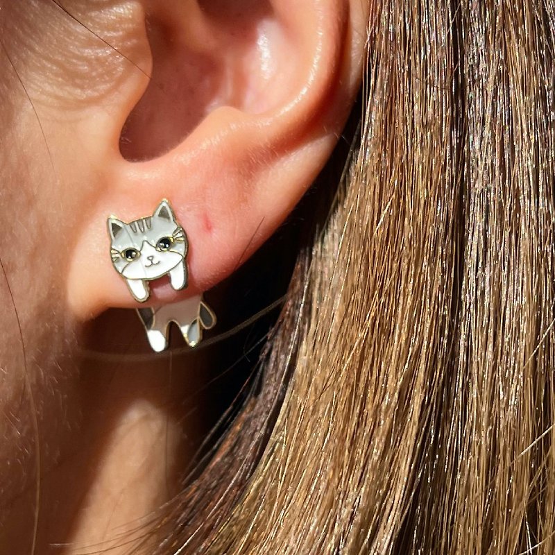 Meow cats hanging on your ears earrings - Earrings & Clip-ons - Enamel Brown