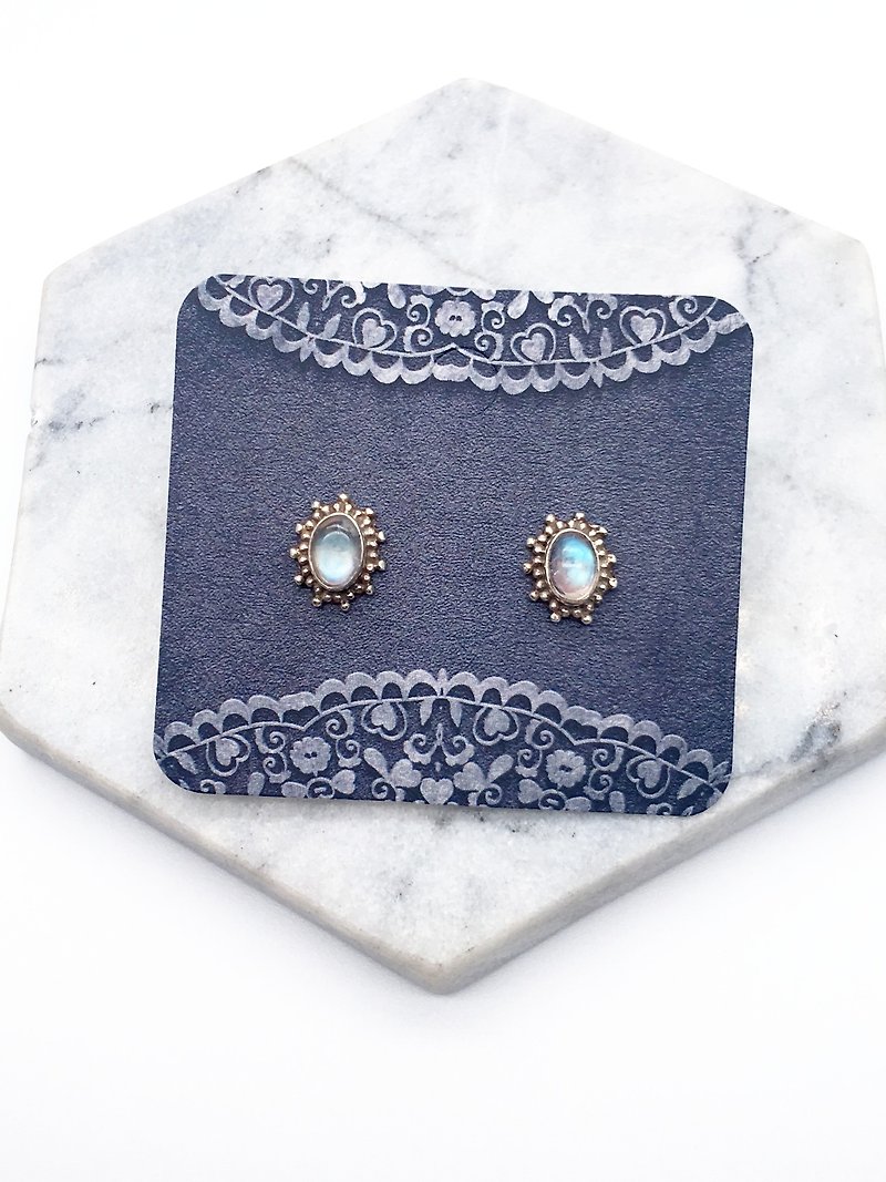 月光石925純銀煙花設計耳環 尼泊爾手工鑲嵌製作 - 耳環/耳夾 - 寶石 藍色