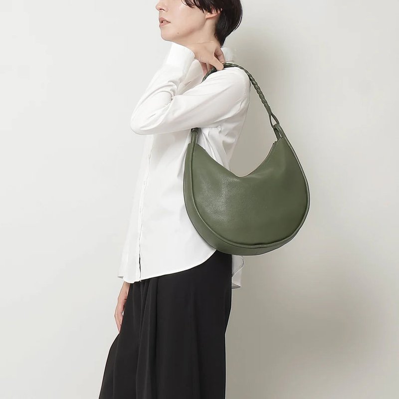 Round Moon dual purpose tote bag- Khaki green - กระเป๋าแมสเซนเจอร์ - หนังแท้ สีเขียว