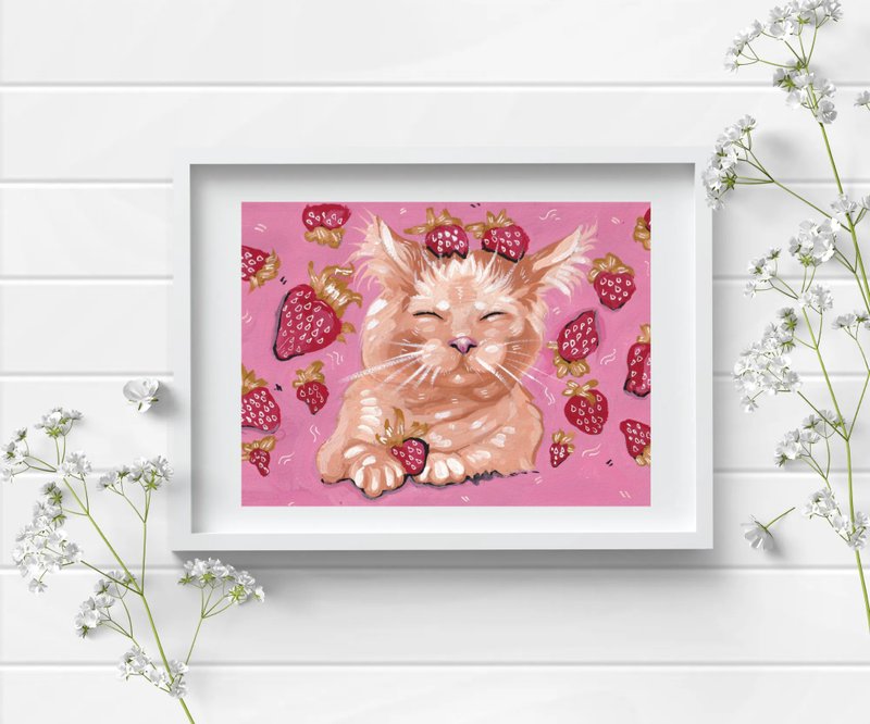 Cat Wall Art Canvas Painting  Animals Painting Meow Meow Wall Decor - 海報/掛畫/掛布 - 其他材質 多色