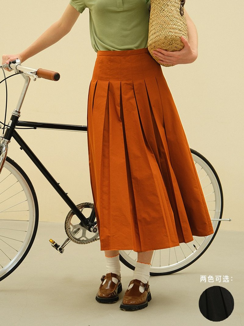 Ecru soli plain white sundry girl pumpkin orange / black long skirt - One Piece Dresses - Other Materials Multicolor