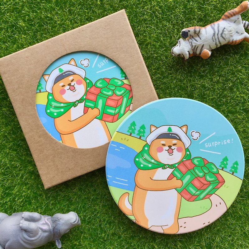 "Fish of Art" Surprise! Shiba Inu Postman Ceramic Water Coaster--A0018 - Coasters - Paper 