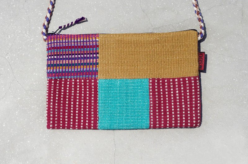 Limited one piece of natural hand-woven fabric stitching cross-body bag/backpack/shoulder bag/small bag/travel bag-sunny hand feeling colorful patchwork - กระเป๋าแมสเซนเจอร์ - ผ้าฝ้าย/ผ้าลินิน หลากหลายสี