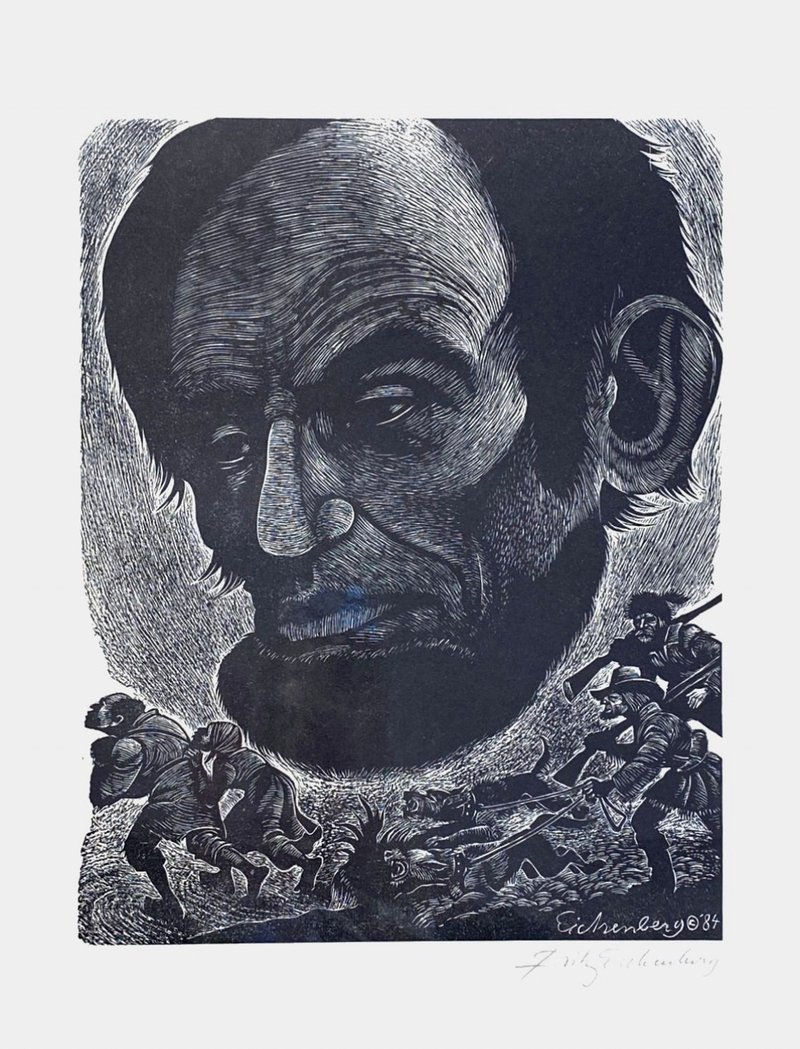 藝術家Fritz Eichenberg - 十一名人致敬版畫系列 - 林肯 - 海報/掛畫/掛布 - 紙 白色