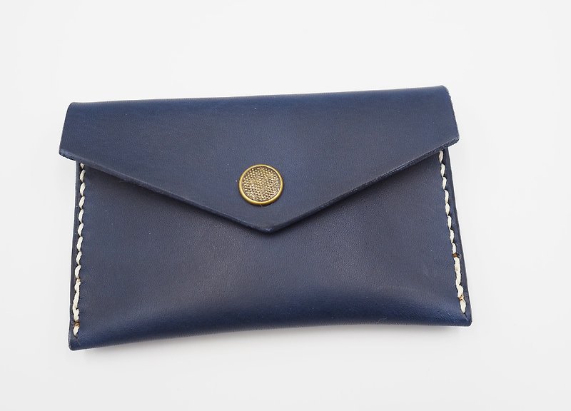 深藍植鞣-四合扣式零錢包 - 散紙包 - 真皮 藍色