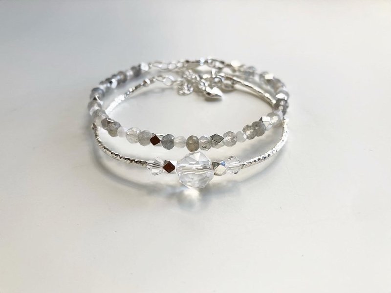 Elegant White Crystal Labradorite Stone Bracelet Set - Bracelets - Crystal 