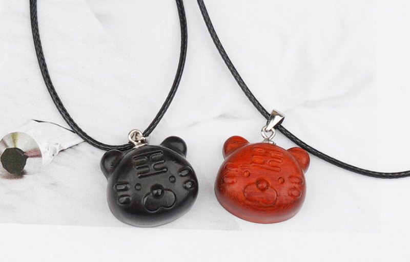 Simple handmade sandalwood zodiac tiger pendant necklace - Bracelets - Wood Multicolor