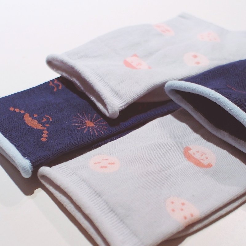Circle & Beach Socks - Set of 2 - ถุงเท้า - ผ้าฝ้าย/ผ้าลินิน สีน้ำเงิน