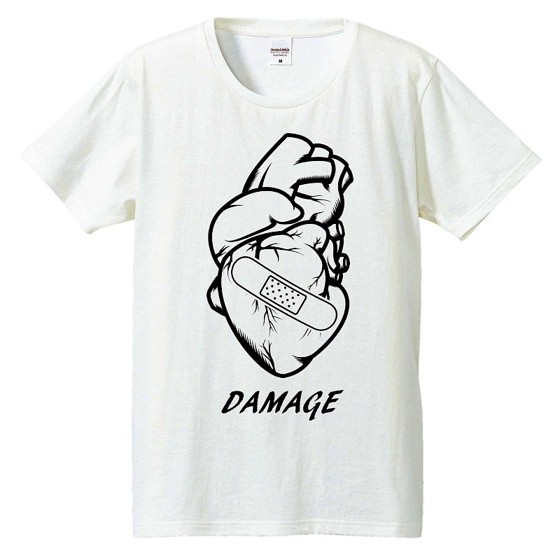 Tシャツ / Damage heart - 男 T 恤 - 棉．麻 白色