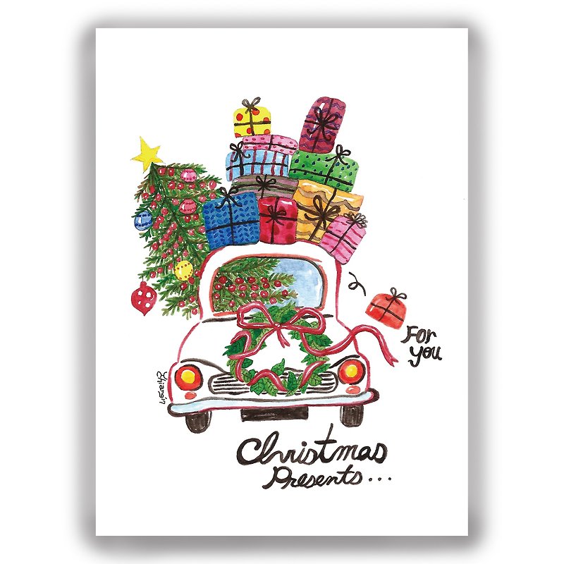 聖誕節-手繪插畫萬用卡聖誕卡/明信片/卡片/插畫卡--聖誕禮物 - 心意卡/卡片 - 紙 
