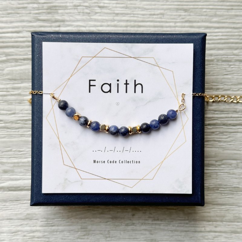 Natural Stone Series | Morse Code Faith Blue Stone Natural Stone Bracelet Birthday Gift - Bracelets - Other Materials Blue