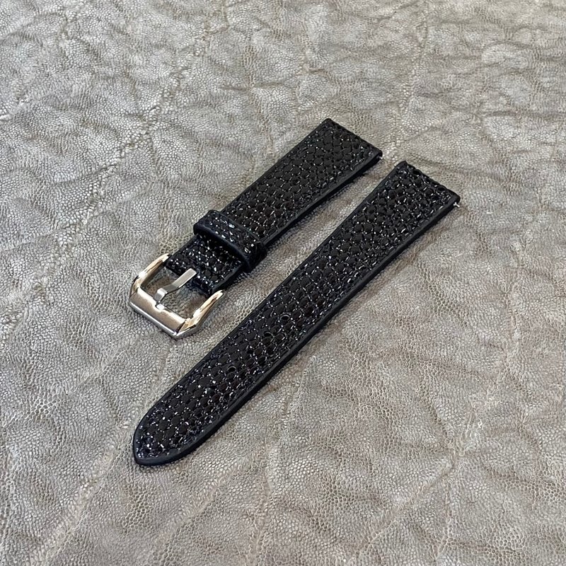 Watch Strap 18mm-16mm [Standard] Lizard Black Flat Watch Band - สายนาฬิกา - หนังแท้ สีดำ