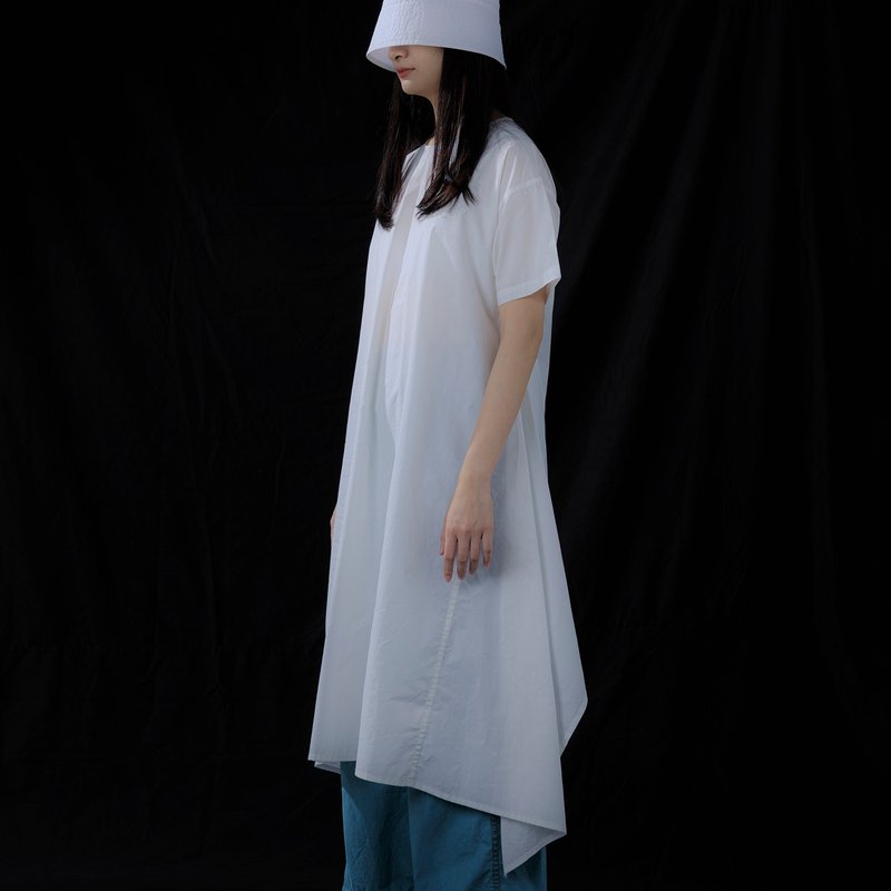 隨意綁帶活片長上衣 - 女上衣/長袖上衣 - 棉．麻 白色