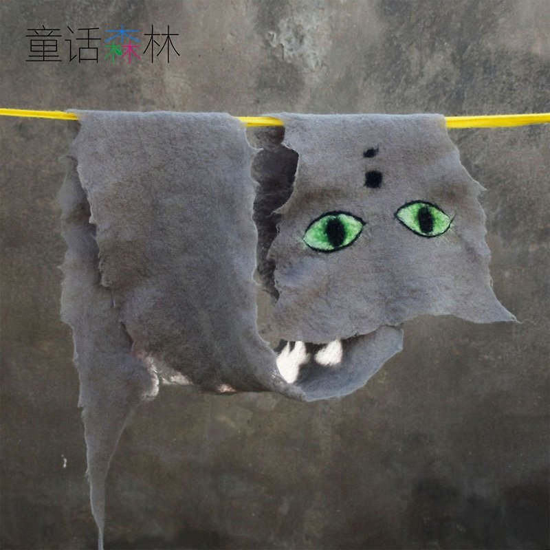 Wool felt abstract cat scarf Cute animal shape shawl Autumn and winter thick war - Knit Scarves & Wraps - Wool Gray