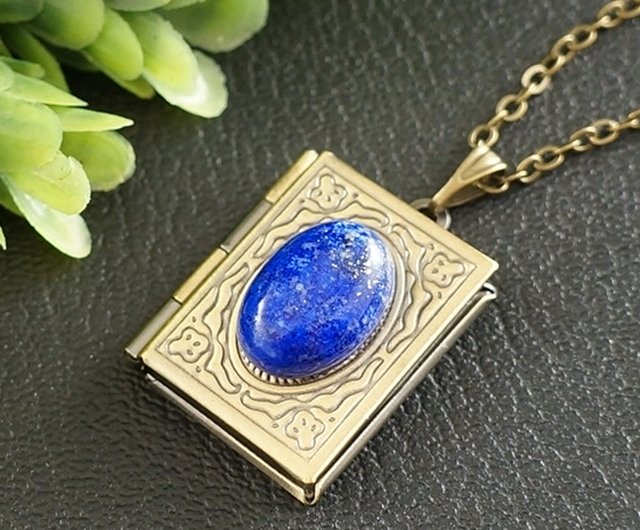 ラピスラズリ長方形ロケットネックレスブルーラズライト