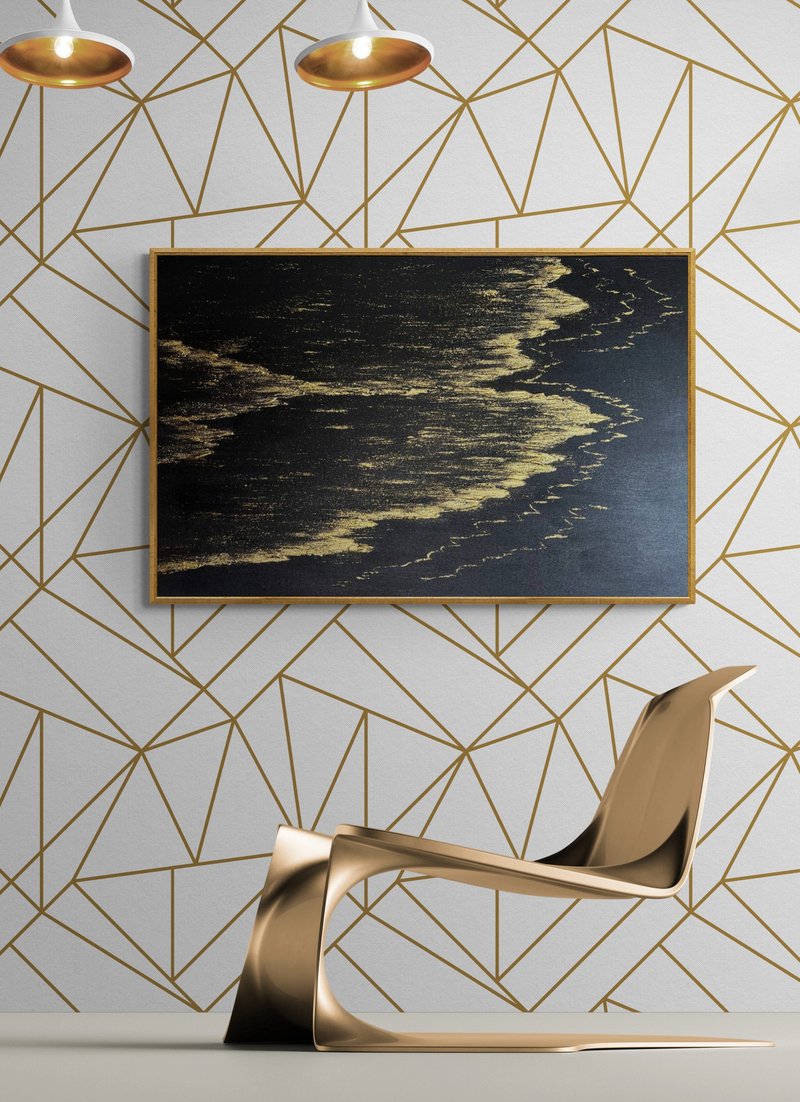 Large Abstract black gold Textured oil painting on canvas Original painting - 壁貼/牆壁裝飾 - 棉．麻 黑色