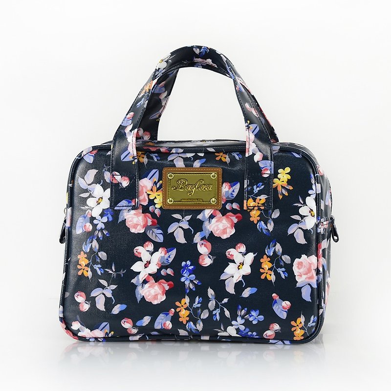 Flange rose waterproof zipper small square bag-pink blue - กระเป๋าถือ - ผ้าฝ้าย/ผ้าลินิน สีน้ำเงิน