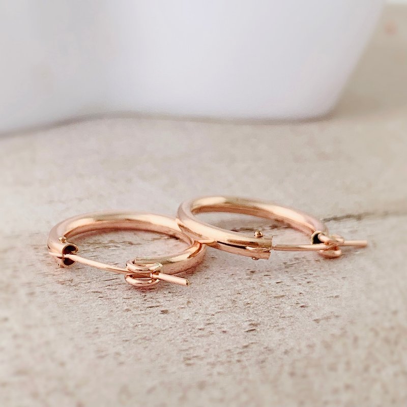 【14Kgf non-fading】 Rose Gold hoop earrings are not allergic - ต่างหู - เครื่องประดับ สีทอง