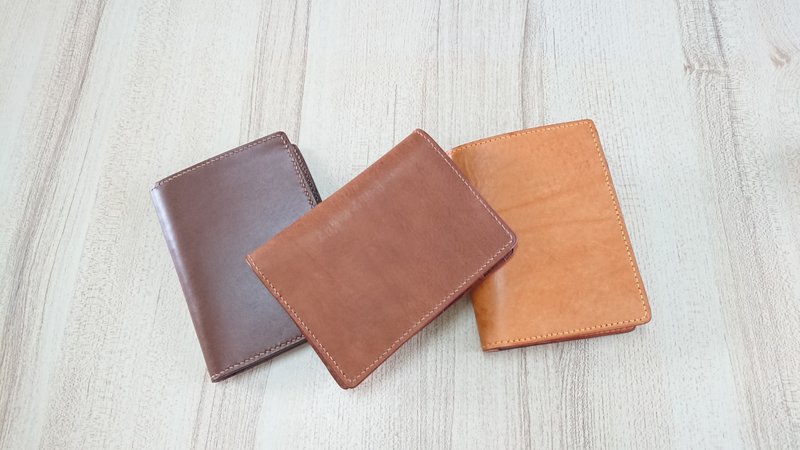 Straight Short Clip Straight Short Clip Coin Purse Genuine Leather Fully Hand-stitched - กระเป๋าสตางค์ - หนังแท้ 