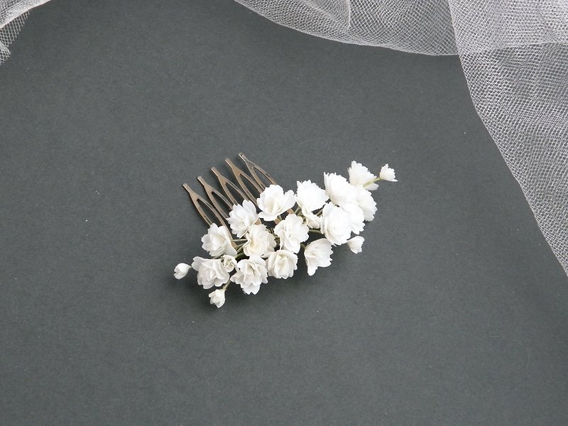 Flower hair comb bride Gypsophila hair pins Babys breath bridal hair piece - 髮飾 - 其他材質 白色