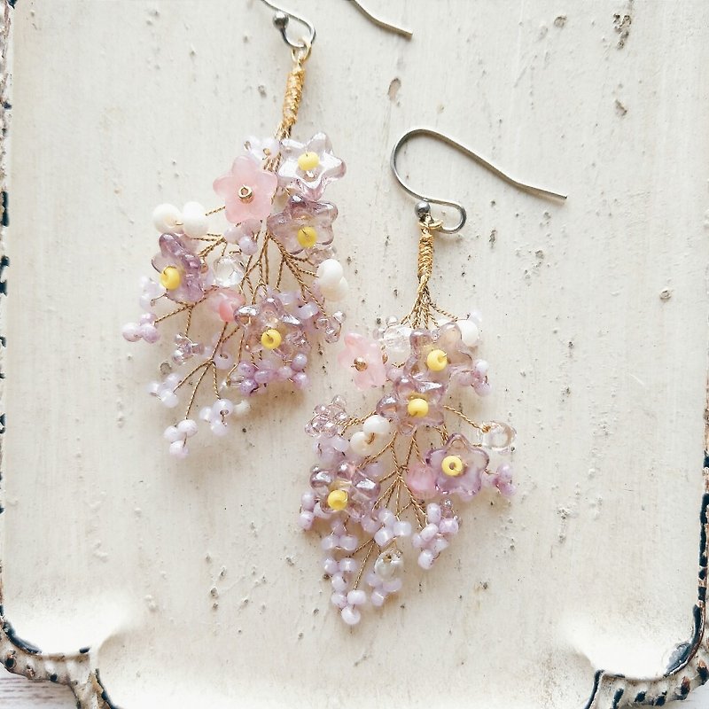 Momolico peach like earrings bouquet lilac starry sky can be clipped - Earrings & Clip-ons - Other Materials Pink