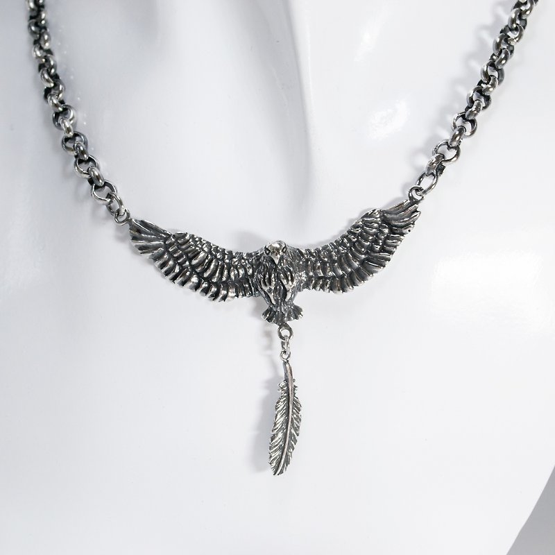 Winged Eagle Necklace - Dyed Black - สร้อยคอ - เงินแท้ สีเงิน