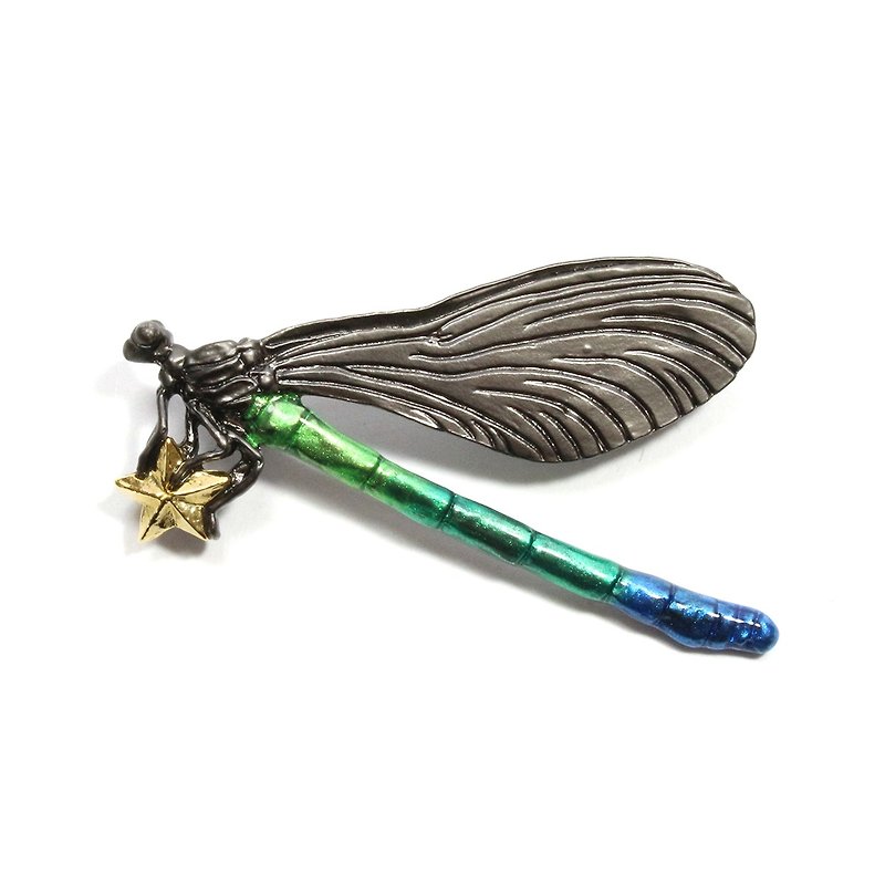 Dragonfly Brooch ハグロトンボブローチ　/ ピンブローチ PB103 - 胸針/心口針 - 其他金屬 藍色