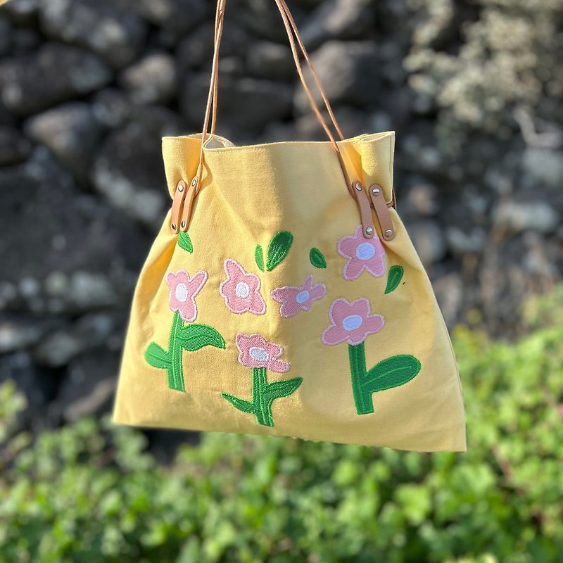 バケットバッグ_春の花柄 - トート・ハンドバッグ - その他の素材 ピンク