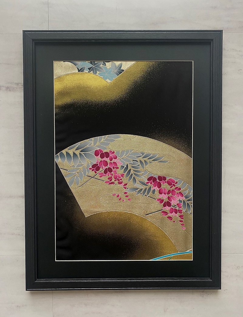 The art panel made from Japanese bride Kimono　Auspicious Vintage　24 - Wall Décor - Silk Black
