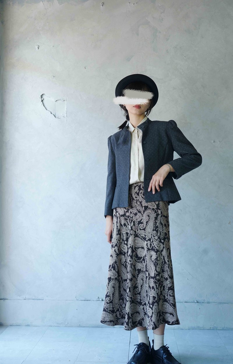 Treasure Hunt Vintage - Dark Gray Woolen Small Polka Dot Stand Collar Slim Fit Jacket - เสื้อแจ็คเก็ต - ขนแกะ สีเทา