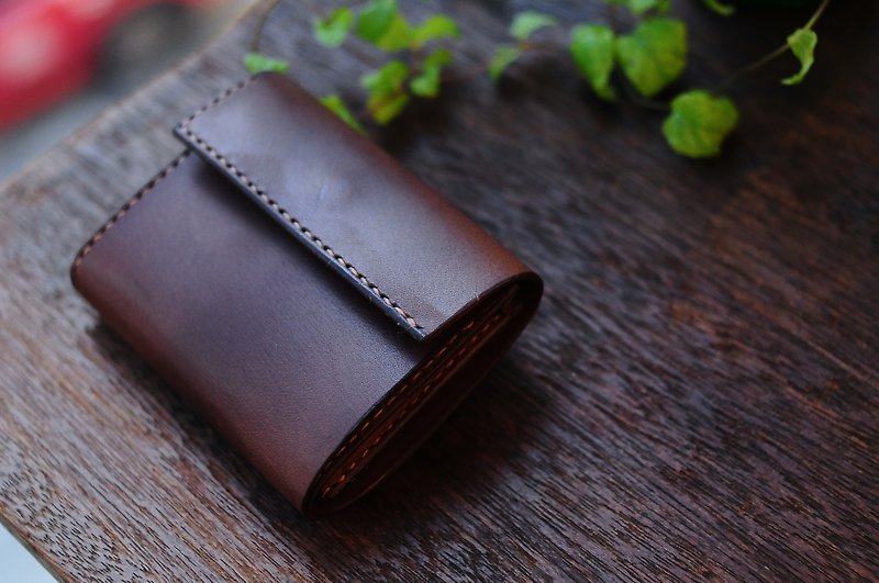 Hand Stitched Leather Mini Wallet - Wallets - Genuine Leather Brown