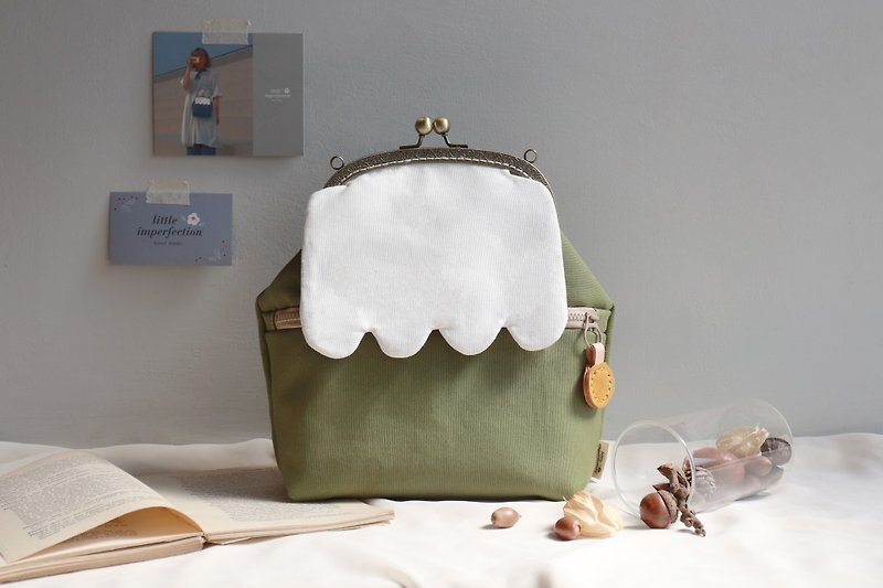【客製化禮物】玉山 - 城市旅行後背包 口金包 造型包 富士山 - 背囊/背包 - 棉．麻 綠色
