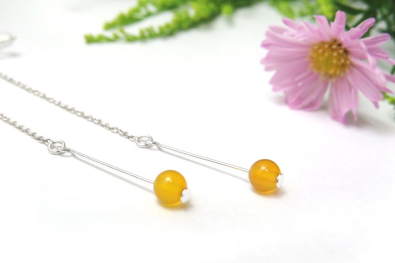 Jewelry ReShi / May lucky color natural yellow agate sterling silver earrings / Leo / 925 sterling silver - ต่างหู - เครื่องเพชรพลอย ขาว