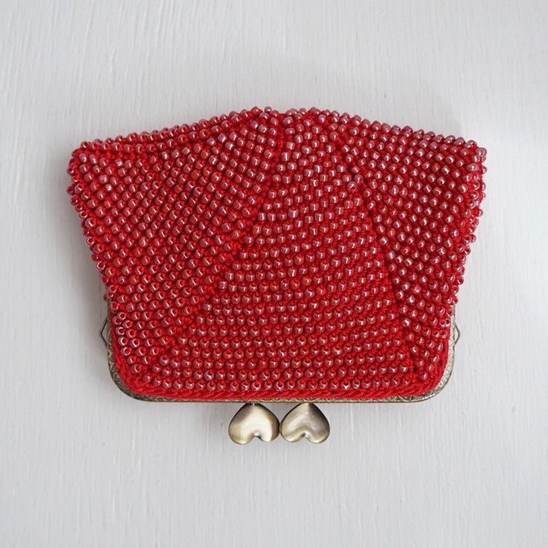 Ba-ba handmade Beads crochet square pouch No.1571 - 錢包/皮夾/長短夾 - 其他材質 紅色
