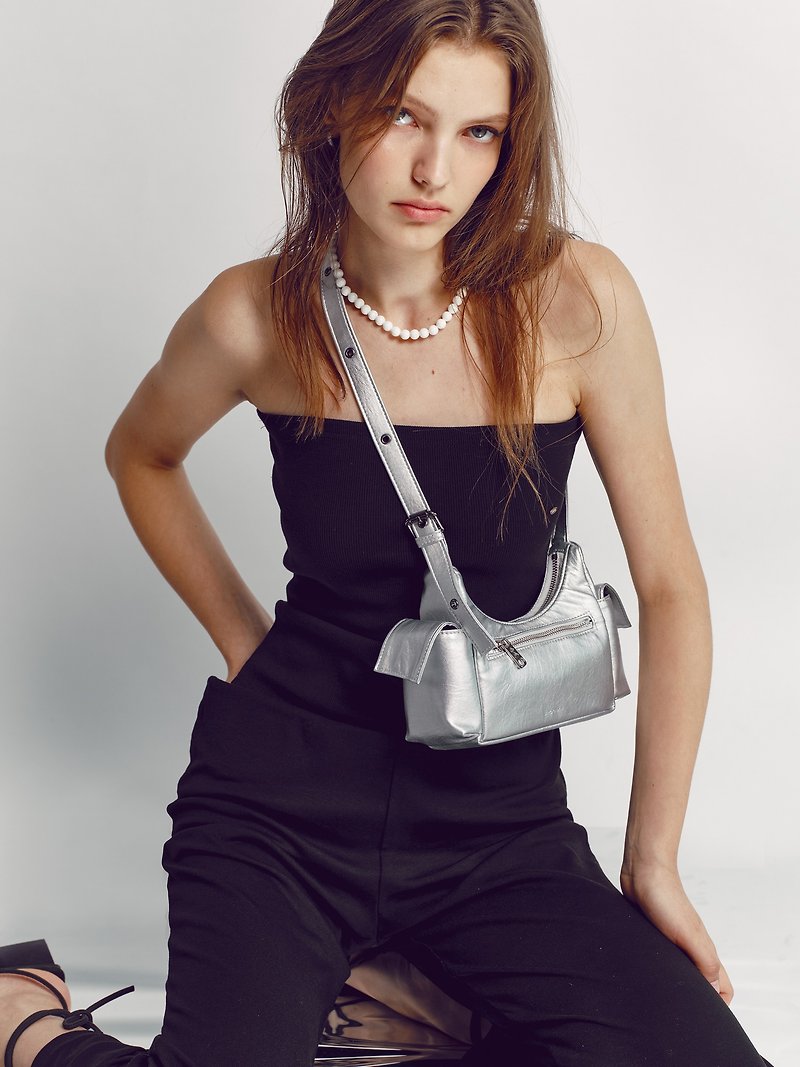 【Made in Korea】Pocket Mug Bag Mini - Chrome - Messenger Bags & Sling Bags - Faux Leather Silver