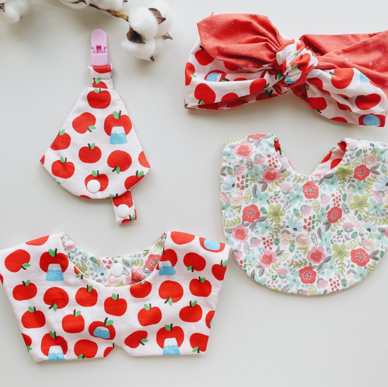 Baby girl/Ping Ping An An/Handmade bib/headband/ pacifier chain/moon gift box - ของขวัญวันครบรอบ - ผ้าฝ้าย/ผ้าลินิน 