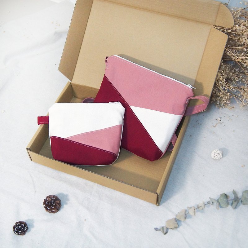 Christmas gift limited strawberry cake bag small gift box-shoulder bag + cosmetic bag - กระเป๋าแมสเซนเจอร์ - ผ้าฝ้าย/ผ้าลินิน สีแดง