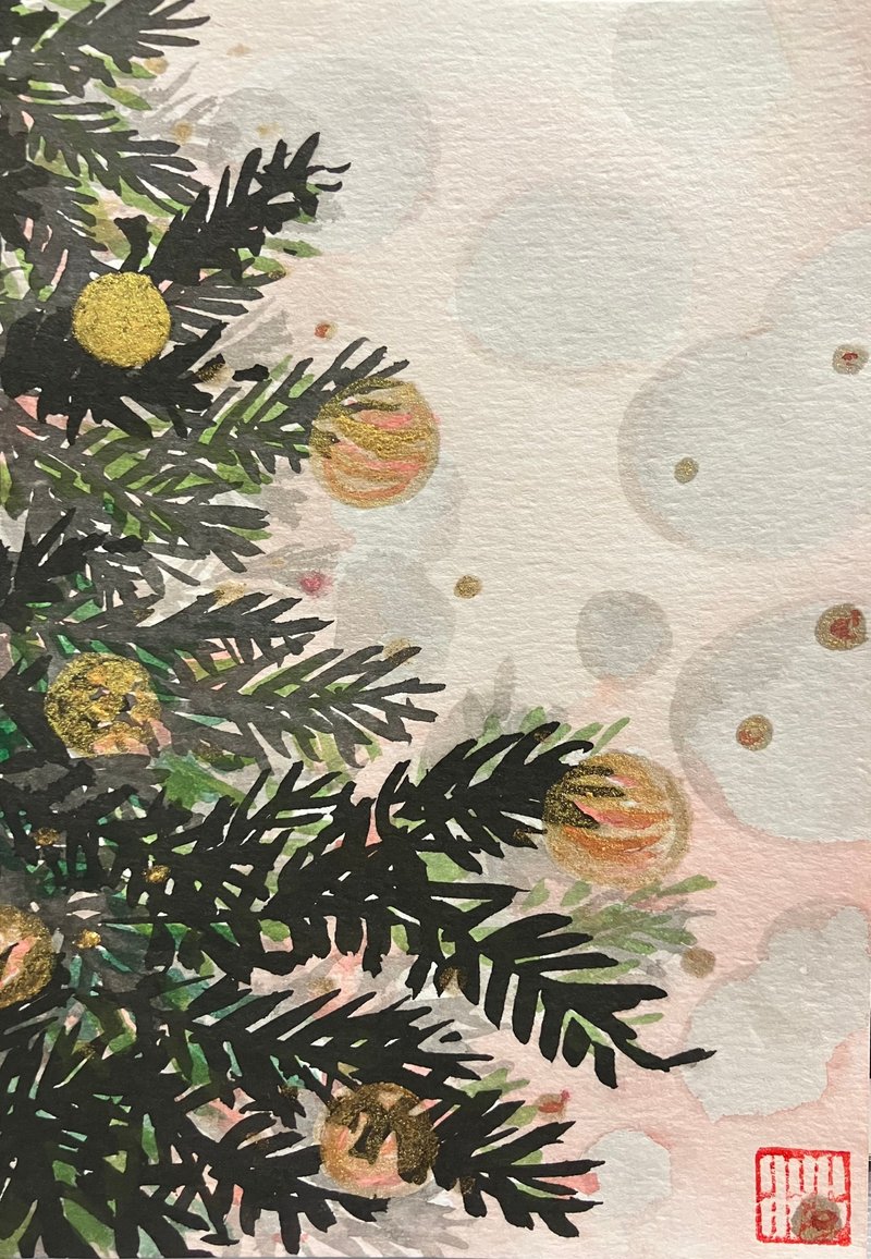 聖誕樹-點點光和雪/聖誕卡片.明信片 - 卡片/明信片 - 紙 金色