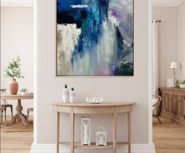 油絵 抽象画 Jiri Votruba作 油彩画 ブルー 青 額入り 油絵 抽象