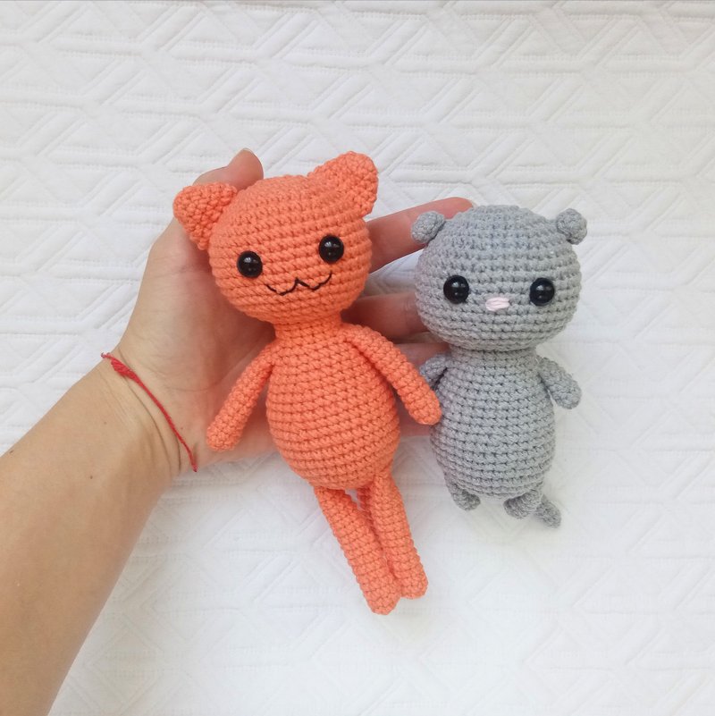 Kyo and Yuki plush toys Fruit Basket anime Crochet amigurumi doll, cat and mouse - 桌遊/卡牌 - 羊毛 橘色