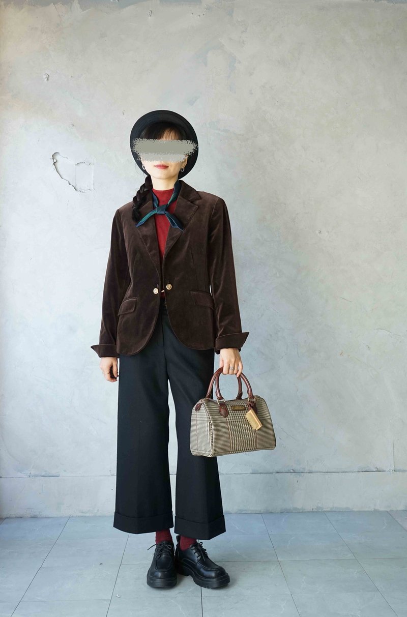 尋寶古著-茶色絨面金釦西裝外套 - 女裝西裝外套/大衣 - 羊毛 咖啡色