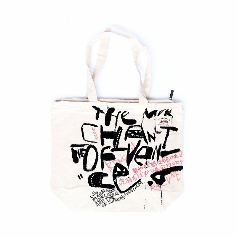 TOTE BAG Retro DIY Personality Original Handmade Shoulder Bag Personality Graffiti White Canvas - กระเป๋าถือ - วัสดุอื่นๆ 