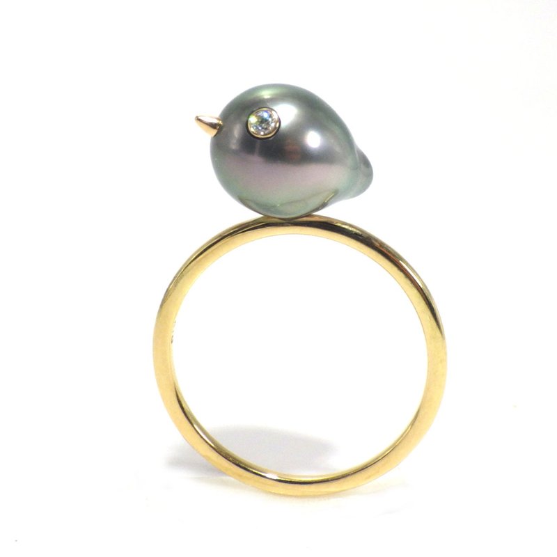 Little bird Ring Black pearl Tahitian pearl 18K yellow gold KR50420 - General Rings - Pearl 